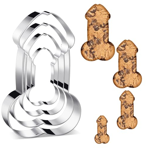 Prasacco 4 Pieces Stainless Steel Cookie Cutter Set, Funny Cookie Cutters, Creative Cookie Cutters, Biscuits Molds Metal Molds DIY Cookie Baking Molds for DIY Snacks, Cocktail Party Supplies