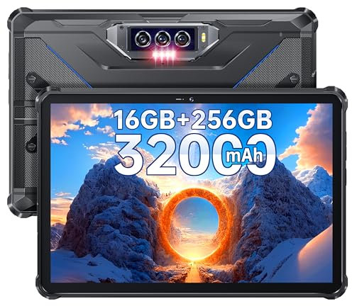 OUKITEL RT7 Rugged Tablet 10.1 Inch, 16GBRAM +256GB ROM 32000mAh 33W Fast Charging, Android 13 Gaming Tablet Dual SIM 4G,48MP+32MP Camera,IP68/IP69K,Blue【4G Version】