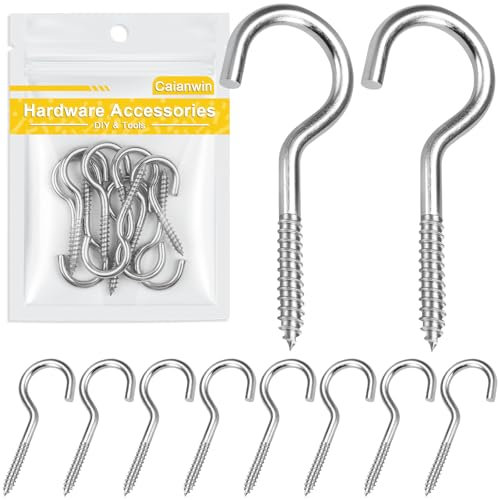 Caianwin M4*50mm Schraubhaken 10 Stück Edelstahl Deckenhaken Haken zum Schrauben Hakenschrauben für Innen und Außen,Hängende Pflanzen,Teetassen,Schlüssel, Feiertagsdekorationen