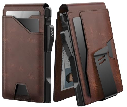 typecase Tactical Wallet for Men Card Holder: Pop Up Card Case, Genuine Leather, Smart, RFID Blocking, Slim, Minimalist, Thin, Front Pocket - 9-13 Card Capacitiy, ID Window, Money Clip (Brown)