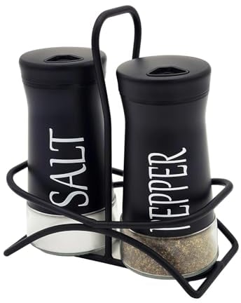 Sale e Pepe Set in Vetro, Saliera e Pepiera, Barattolo Sale Grosso e Fino, Porta Sale Grosso e Fino per in Cucina, BBQ, Lavabili in Lavastoviglie (Nero)