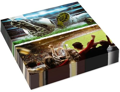 amscan 16 Fußball Servietten * KICK IT * zur EM 2024, Kindergeburtstag und Fussball Party | Größe: 33x333cm, aus Papier | Papierservietten Napkins Kinder Geburtstag Soccer Deko