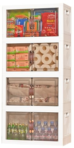 hoyiours Aufbewahrungsbox mit deckel,252L faltbar organizer Box Ordnungsboxen Kunststoffbox Plastikbox mit Rollen & Türen Aufbewahrung von Büchern Spielzeug Kleidung Schuhen Bettwäsche 4 Stück Weiß