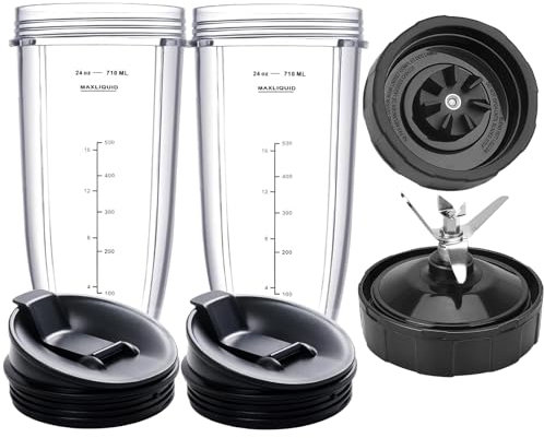 Paquete de 2 vasos Ninja de repuesto de 680.4 g y 7 aletas para licuadora, piezas de repuesto para Ninja BL450_30 BL480_30 BL490_30 BL640 BN401 BN751 BN801 CL405CO CT680 NN100A NN101 NN102 BL2012