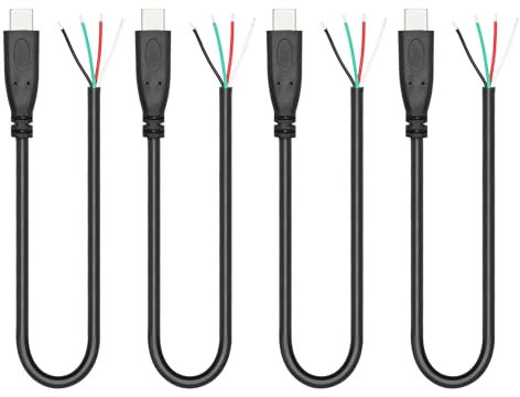 4Pcs Short USB C to 4 Pin Bare Wire Open End Wire 11inch, 22AWG 5V/3A USB Type C Male Plug 4 Pin Pigtail Power and Data Cable, for USB Type C Equipment Installed or Replacement Repair DIY Cable