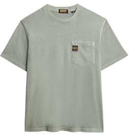 Superdry Herren T-Shirt mit Tasche und Kontrastnähten Verwaschenes Salbeigrün L