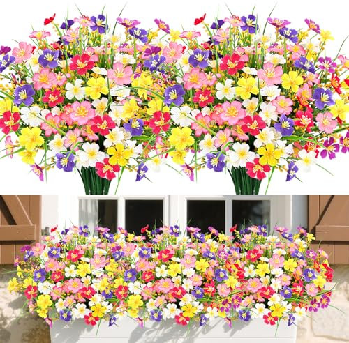 MOTONG Artificial Flowers Outdoor,12 Bundles of 6 Color UV Resistant Artificial Plants Outdoor Plastic Flowers for Outdoors Faux Daisy Fake Flowers for Home Decoration Indoor Garden Office