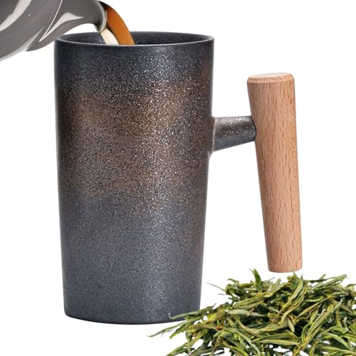 Keramik-Kaffeebecher Künstlerisches Trinkgefäß mit ergonomischem Holzgriff