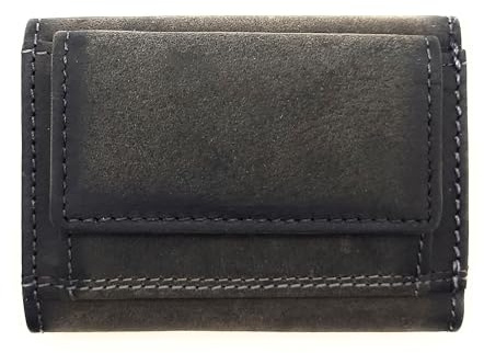 Lemasi Geldbörse aus Hunterleder – Handgefertigt, Vintage-Look, kompakt (100 x 70 x 25 mm), mit RFID-Schutz, Münzfach & Einkaufswagenchip – Slim Wallet für Herren & Damen (Grau)