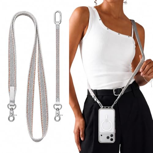 CASEKOO Luxury Handyband zum Umhängen,【3-in-1 & Breites Design】 Handykette Universal mit Robuster Metallschnalle, für Nacken & Handgelenk, Anti-Verlust, Lanyard für Outdoor & Reise, Silber