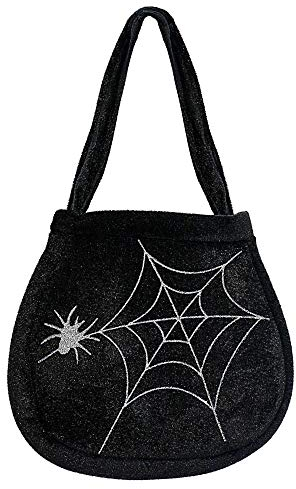 W WIDMANN MILANO Party Fashion 8173W - Hexen Handtasche, mit Spinne und Spinnennetz bedruckt, Schwarz, Kostüm, Accessoire, Halloween, Karneval, Mottoparty
