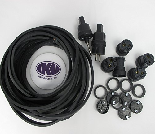 IKu GmbH Illu Lichterkette 10 M - 20 Fassungen Bausatz Garten Party Lichterkette E 27 Schwarzes Kabel