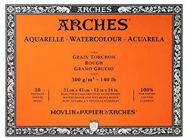 Arches 1795087 Aquarellpapier im Block (31 x 41 cm, 4-seitig geleimt, 300g/m² Grobkorn) 20 Blatt naturweiß