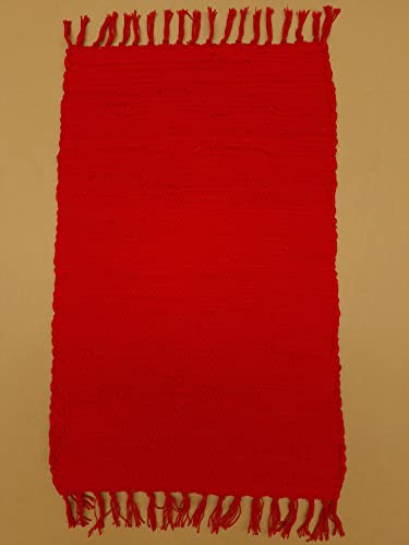 Kottig Fleckerl Handweb Teppich Fleckerlteppich Uni 60x90 Garmisch Flickenteppich Einfarbig (Rot)