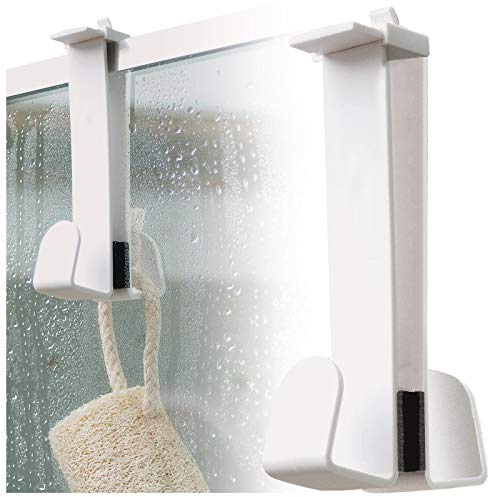 mysmartbuy.com Adjustable Double Sided Shower Hook Hangs Over Glass Screen Cubicle Or Door Hanging Space