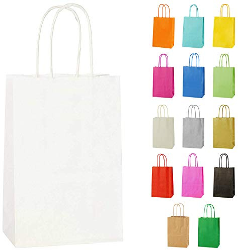 Thepaperbagstore 50 White x Small Paper Bags with Twist Handles 14x21x8cm | colour recyclable kraft, ideal for sweets, favours, gifts, weddings, birthdays, parties and events