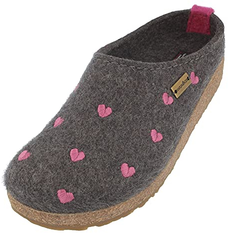 HAFLINGER Grizzly Cuoricini pantofola in sughero antracite, taglia 40