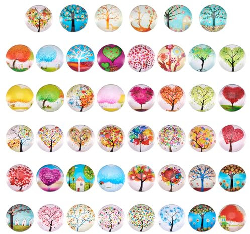 PandaHall Über 50 teile/schachtel Baum des Lebens Gedruckt Halbrunde Glascabochons Mit Flacher Rückseite 1 Zoll (25mm) für Schmuckherstellung