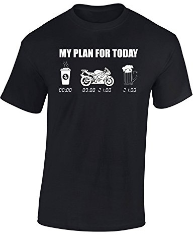 Baddery Biker T-Shirt Herren - „My plan for Today Motorrad“ (Schwarz L)