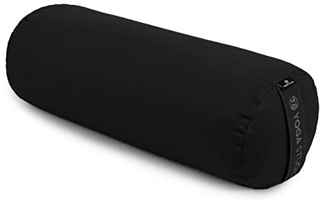 Yoga Studio Cojín de yoga | Relleno de cáscaras de trigo sarraceno orgánico de la UE | (certificado GOTS) | Funda exterior de algodón orgánico extraíble y lavable | Ideal para yoga, meditación (negro)