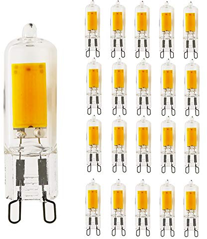 xin da xin Lot de 20 ampoules LED G9 5 W Blanc chaud 3000 K 5 W COB LED G9 Remplace les ampoules halogènes de 40 W, ampoule à économie d'énergie, 400 lumens/angle d'éclairage 360°, intensité non