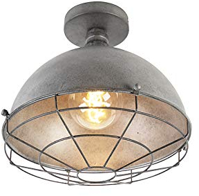 Qazqa - Industrie I Vintage I Industrie I Vintage I Deckenleuchte I Deckenlampe I Lampe I Leuchte Antik Silber 32 cm - Kurs I Wohnzimmer I Schlafzimmer - Stahl Rund - LED geeignet E27