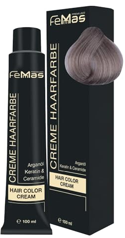 FemMas Tinte para el cabello rubio claro ceniza intenso 10,11 I crema tinte de pelo con aceite de argán, queratina y ceramidas, coloración permanente del cabello o tinte para resultados de color