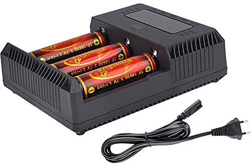 TrustFire TR-018 AAA AA Akku Ladegerät Akkuladegerät intelligent - 3 Slots für IMR 3,7V Lithium Akkus und 1,2V NI-MH AA AAA Batterie, AC 100-240V / 5,5 mm DC 12V Ausgang (Batterie Nicht enthalten)