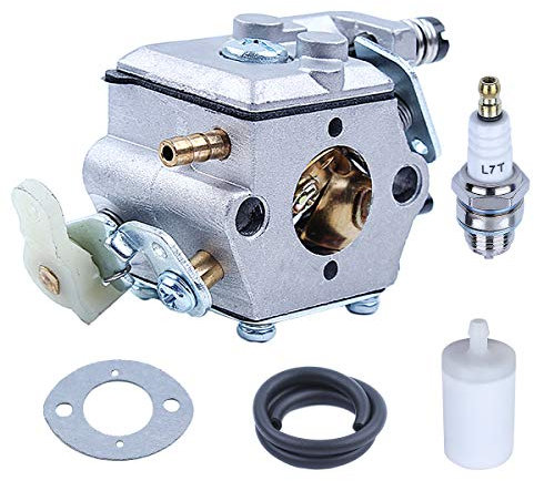 Adefol Carburador con Junta Filtro de Combustible, Bujía, Kit para Motosierra Husqvarna 50 51 55 Rancher Piezas de Repuesto para Walbro WT-170-1 y WT-170, 503281504