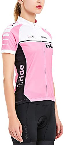 CATENA Women's Cycling Jersey Short Sleeve Summer Breathable Quick Dry Running MTB Top for Cycling Riding Outdoor Sports (XL, Pink)