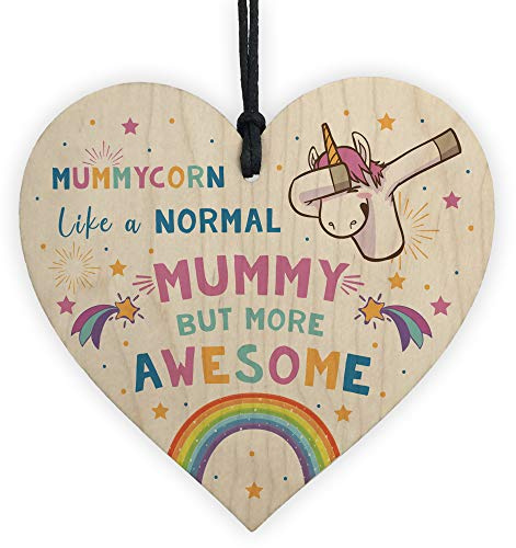 RED OCEAN Mummycorn Wood Heart Mummy Unicorn Mummy Birthday Christmas Thankyou