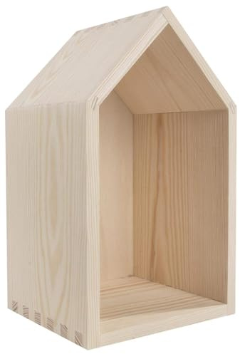 WooDeeDoo Small Wooden House Shaped Display Shelf 15 x 13 x 25 cm Wall Mounted Plain Pine Storage Box with Unpainted Birch Plywood Back for Painting Staining Crafts Kids Room Decor