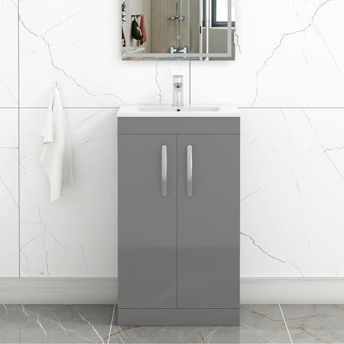 Royal Bathrooms Turin Indigo Grey Gloss Floor Standing 2 Doors Vanity Cabinet Unit and Minimalist Sink Basin - 500mm