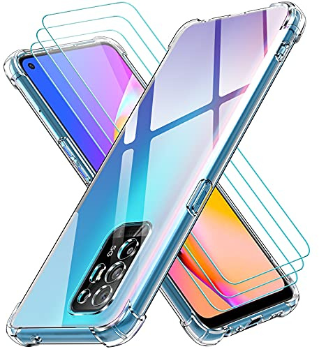 ivoler Coque pour Oppo A94 5G avec 3 Pièces Protection Écran en Verre Trempé, Transparent Étui de Protection en Silicone Antichoc, Mince Souple TPU Bumper Housse