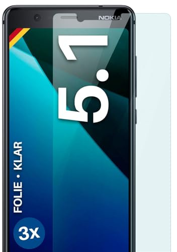 moex für Nokia 5.1 Schutzfolie Displayschutz Folie Ultra-klar HD 0,2 mm kompatibel mit jeder Hülle, Anbringen ohne Blasen, Handyfolie Extra Kratzfest, FlexProtect 3 Stück