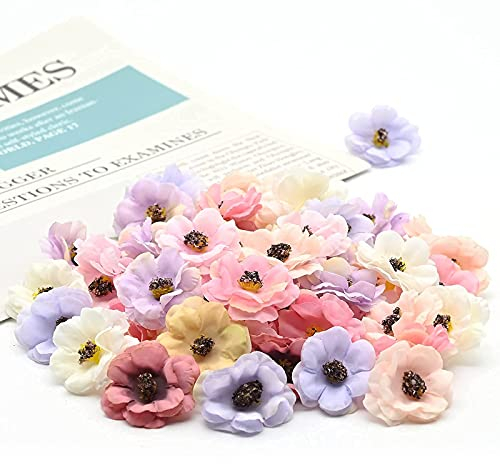 Yibang 50 Stücke Künstliche Blumen, Mischfarbe Gänseblümchen Blütenköpfe 3cm Bunte Kunst Gänseblümchen Blütenköpfe Daisy für Basteln Scrapbooking Hochzeit Party Home Deko - Zufällige Farbe