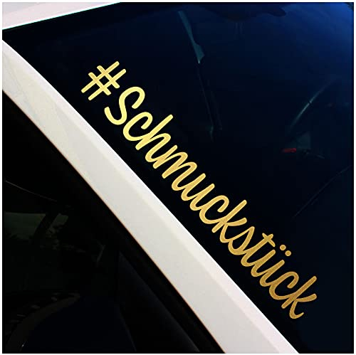 Finest Folia Frontscheibenaufkleber Schriftzug #Schmuckstück Aufkleber für Windschutzscheibe Heckscheibe Auto Fahrzeug Dekor Sticker Frontscheibe FS112 (Gold Metallic, Außenklebend)