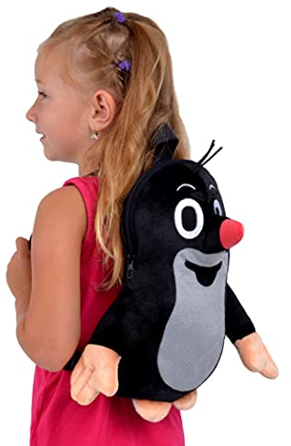 Zdeněk Miler Plüsch Cartoon Kinder Rucksack Tier Tasche Backpack Original Der Kleine Maulwurf Schwarzes klassisches Design, 33 cm, für Jungen Mädchen Kinder