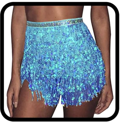 Zookey Pailletten Quasten Rock Rave Fransenrock Rock für Bauchtanz Hüftschal Festival Outfit für Frauen und Mädchen