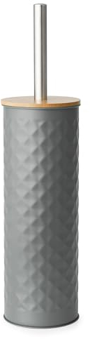 Blue Canyon Toilet Brush & Holder with Bamboo Lid for Bathroom, Flexible Toilet Bowl Plastic Brush Head for Deep Cleaning, Compact Size, Elegant Design, Grey