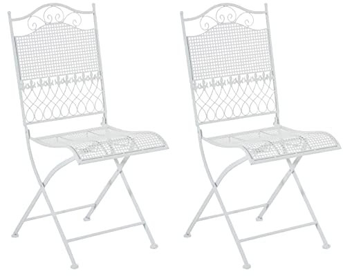 CLP 2er Set Eisen-Gartenstühle Kiran I Klappstühle mit edlen Verzierungen, Farbe:weiß