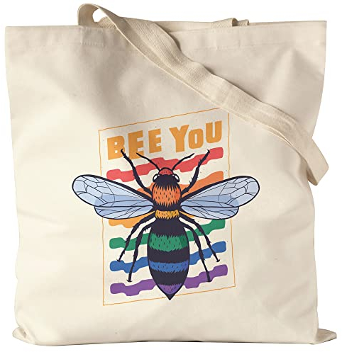 Hey!Print Bee You Beutel Blau LGBT Lustig Rainbow LGBTQ Pride Queer Homosexuell CSD Pride Week Jutebeutel Stoffbeutel Canvas