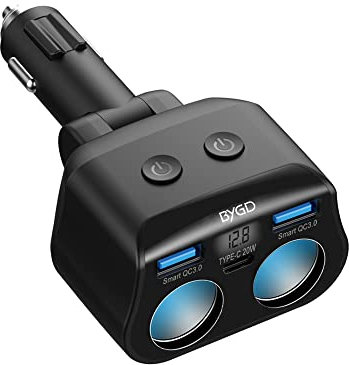 BYGD Cargador Coche Carga Rápida, 12V/24V USB Tipo C Cargador Coche,Cargador Mechero Coche QC 3.0 para GPS, iPhone, Android (2 Ports)
