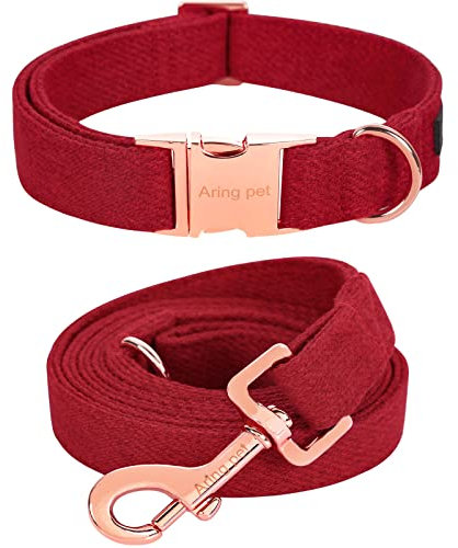 ARING PET Weihnachten Hundehalsband, Baumwolle rot Hundehalsband und Leine Set, einstellbare Hundehalsbänder und Leine mit Metallschnalle für kleine mittlere große Hunde