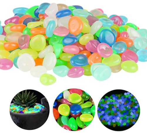 Lot de 300 galets lumineux multicolores fluorescents pour aquarium, jardin, chambre d'enfant, décoration, pot de plantes