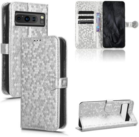 RonRun per Google Pixel 8 Pro Cover a libro Flip Wallet Custodia in Pelle con Slot per Schede Custodia in Pelle Magnetica Cover per Google Pixel 8 Pro - Argenteo