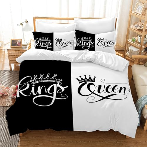 VTRXEG Bettwäsche 135x200 King Und Queen,Schwarzer Und Weißer Couple Bettwäsche,100% Mikrofaser Bettbezug King Queen,mit Reißverschluss1 Bettbezug Und 2 Kissenbezüge (B, 135x200cm)