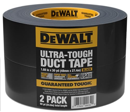DEWALT Ultra robustes schwarzes Panzerband, 4,8 cm x 27,8 m, 2 Stück
