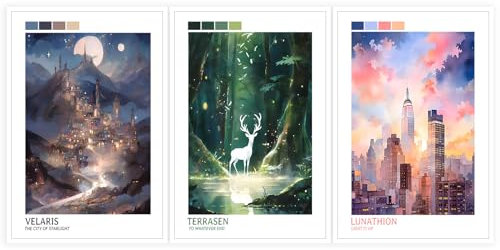 DFKJIB Juego de 3 libros de Sarah J. Maas en lienzo vintage para pared, trono de cristal, corte de espinas y rosas y media luna, póster artístico de fantasía, impresiones de pintura, decoración de