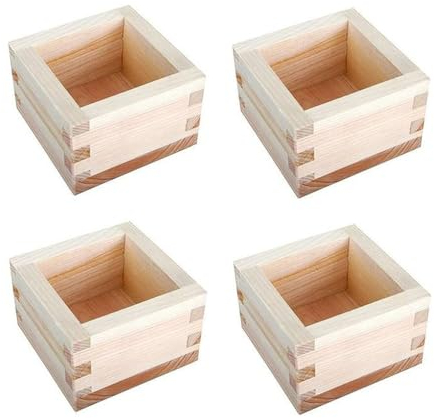 yuwqqoajv 4 x japanische Hinoki Holz Zypressen Saki Tassenbox, robuste Konstruktion, elegante japanische quadratische Holzbox, leicht zu reinigen